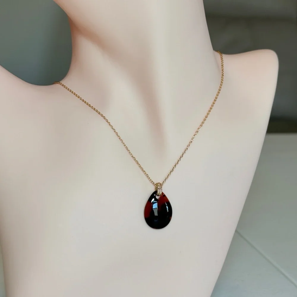 Gold Chain Necklace with Black Teardrop Pendant